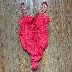 Zara Red / White Star Print Satin Lace Up Bodysuit ~ sz Small